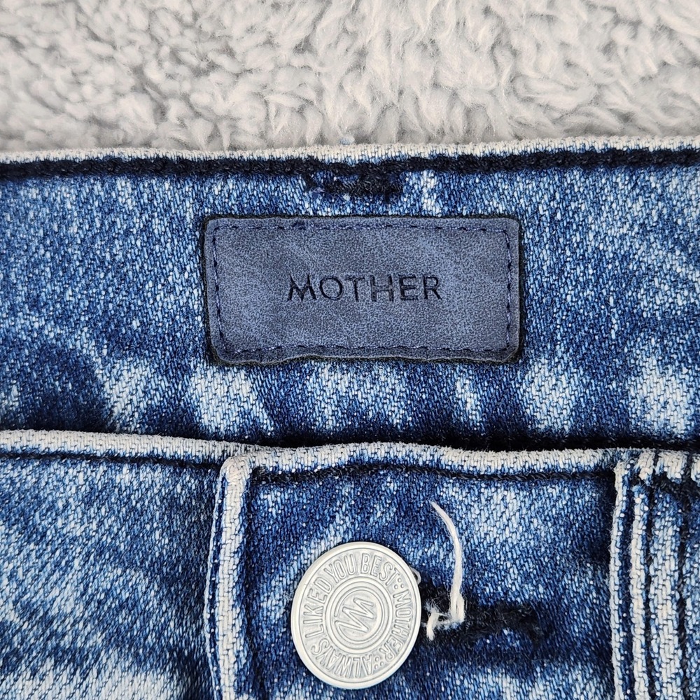Mother The Tomcat Jeans Womens 24 Blue Distressed High Rise Button Fly Raw Hem - Picture 4 of 16